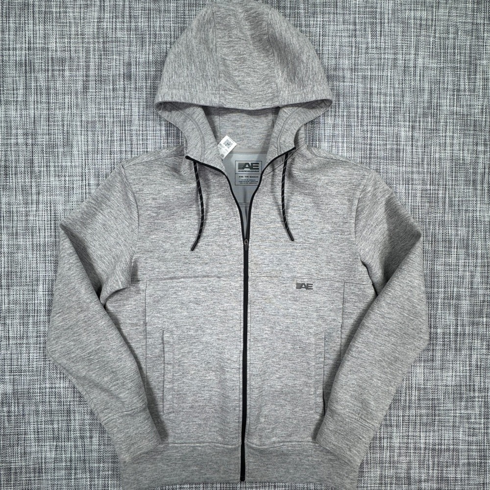 American Eagle 24 7 Hoodie Mens XS Gray Full Zip Stretch Long Sleeve Pockets